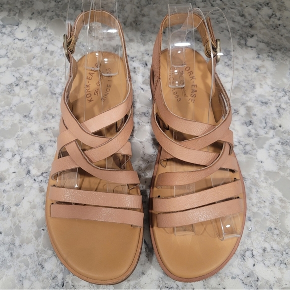 Women's Classic Kork Ease Flat Soft Tan Leather Strappy Ankle Strap Sandals 9M - Picture 5 of 8